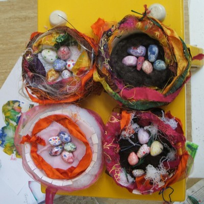 textile art - fabric bird nests